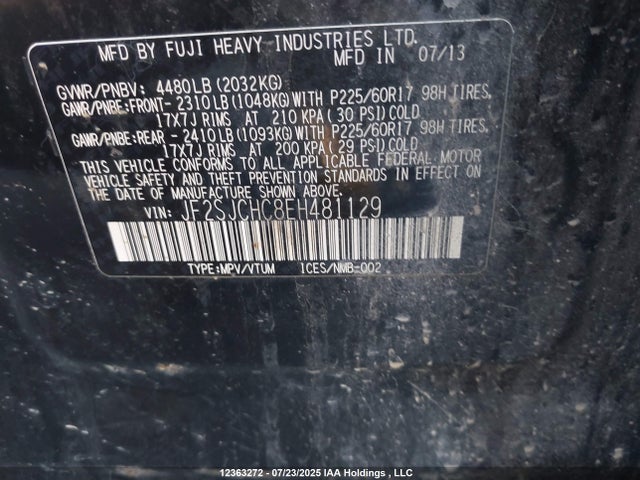 JF2SJCHC8EH481129 Subaru 2.5na c0