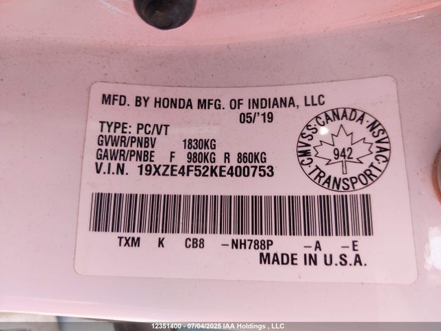 19XZE4F52KE400753 Honda leb6