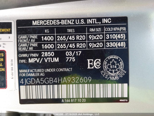 4JGDA5GB4HA932609 Mercedes-Benz m276