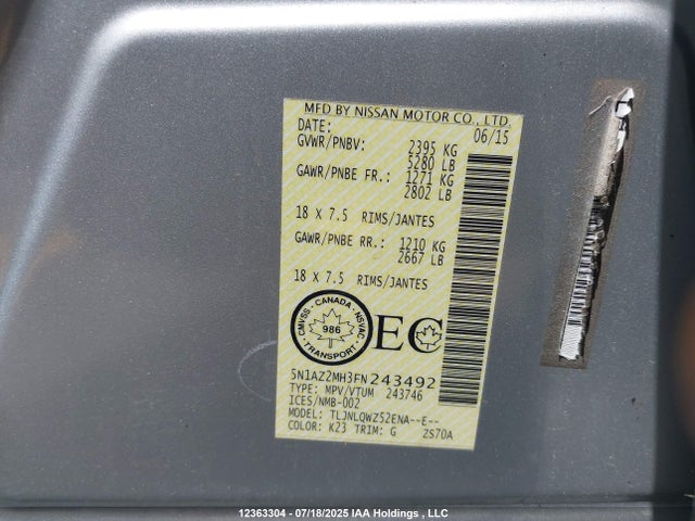5N1AZ2MH3FN243492 Nissan 2015
