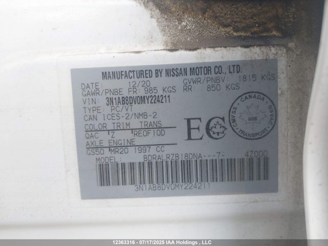 3N1AB8DV0MY224211 Nissan 2021