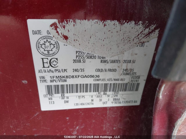 1FM5K8D8XFGA05636 Ford 2015