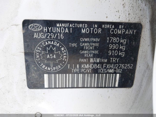 KMHD84LFXHU276252 Hyundai 2017