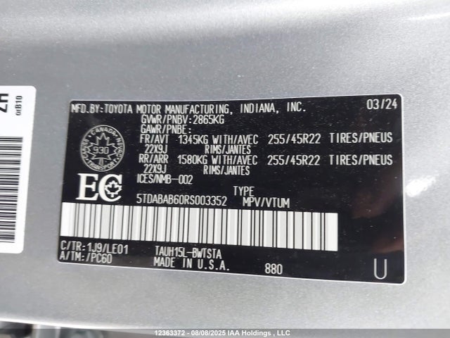 5TDABAB60RS003352 Lexus t24a-fts