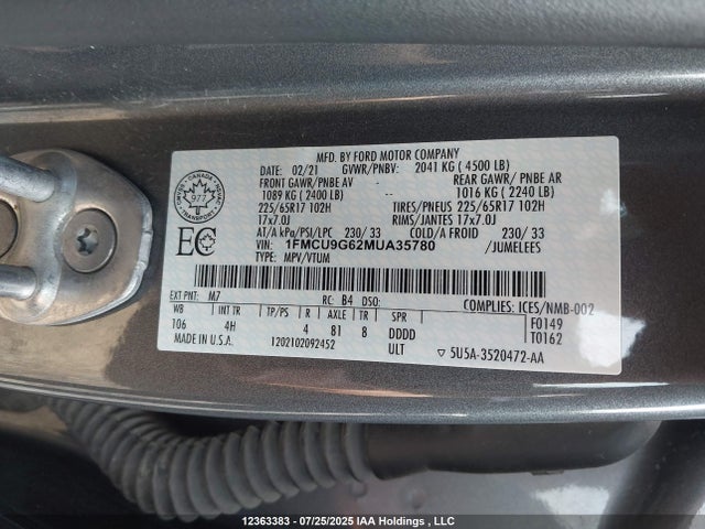 1FMCU9G62MUA35780 Ford dragon di tc
