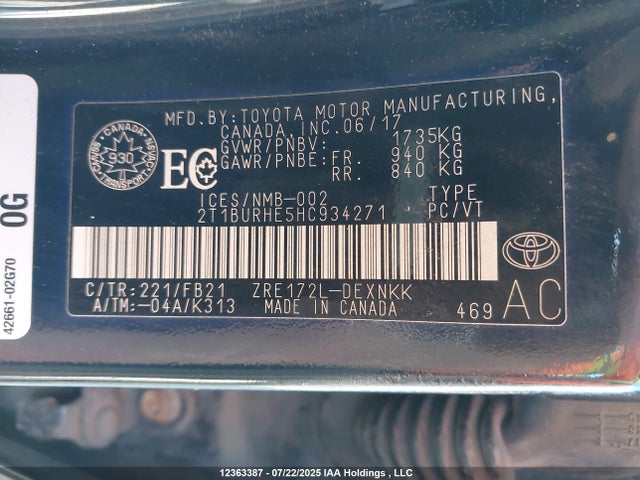 Toyota 2zr-fe 2017 2T1BURHE5HC934271 Image 18