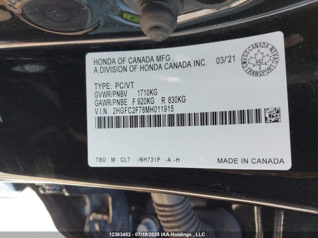 Honda l15b7 2021 2HGFC2F78MH011915 Image 18