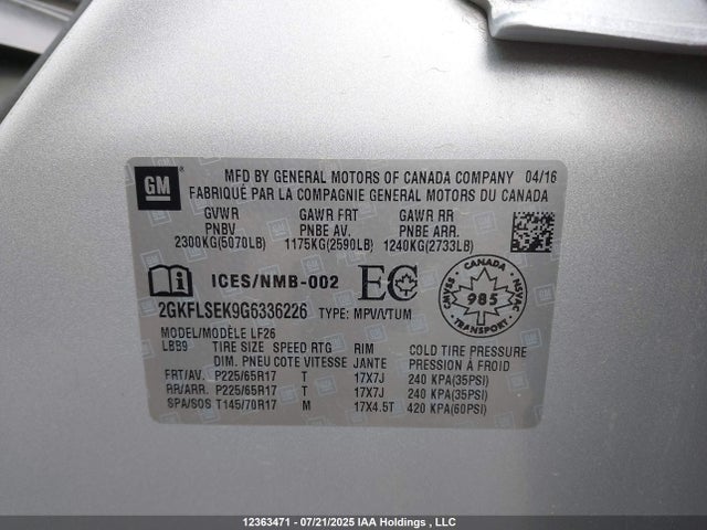 2GKFLSEK9G6336226 GMC lea - e85 max, aluminum