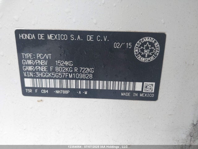 3HGGK5G57FM109828 Honda l15b1