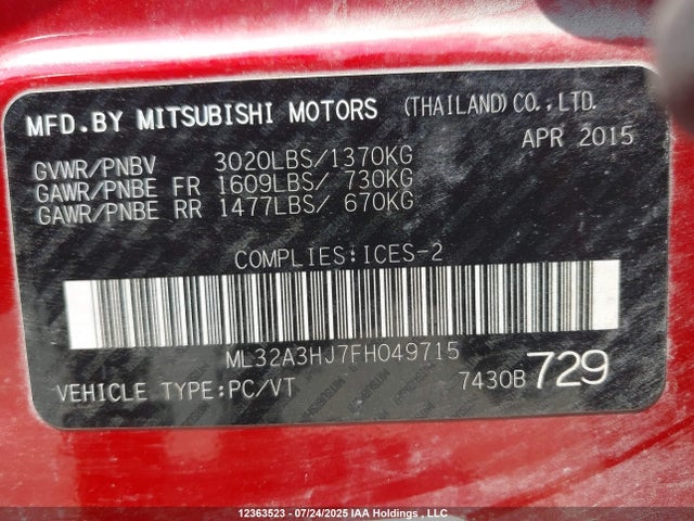 Mitsubishi 2015 2015 ML32A3HJ7FH049715 Image 9