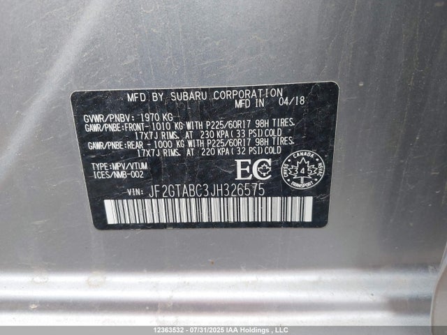 JF2GTABC3JH326575 Subaru naturally aspirated
