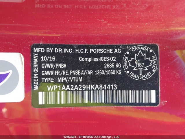 Porsche 2017 2017 WP1AA2A29HKA84413 Image 19