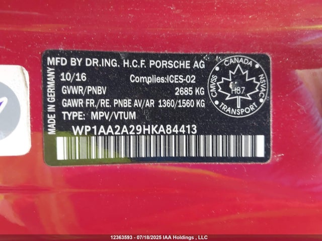 Porsche 2017 2017 WP1AA2A29HKA84413 Image 9