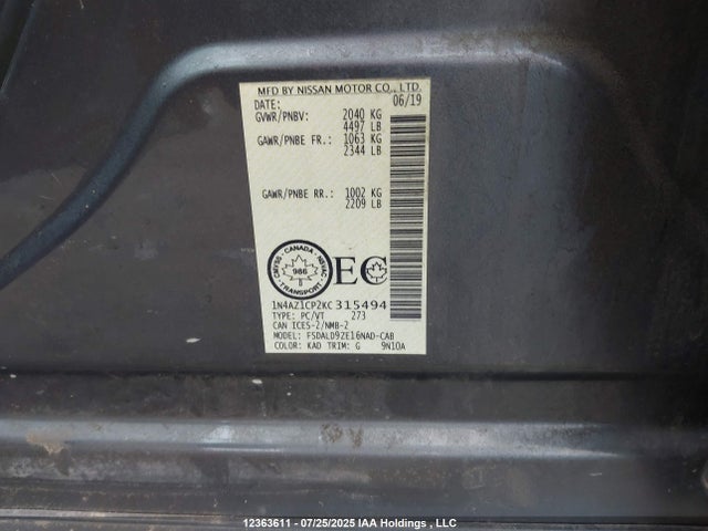 1N4AZ1CP2KC315494 Nissan 2019