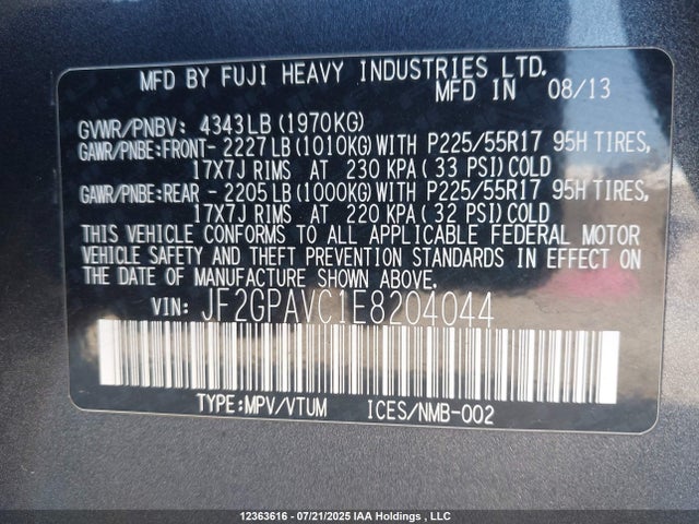 JF2GPAVC1E8204044 Subaru 2.0l na