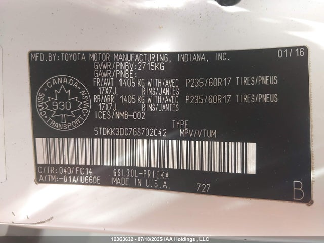 5TDKK3DC7GS702042 Toyota 2gr-fks