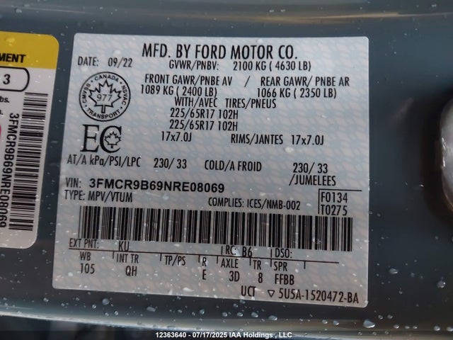 3FMCR9B69NRE08069 Ford dragon