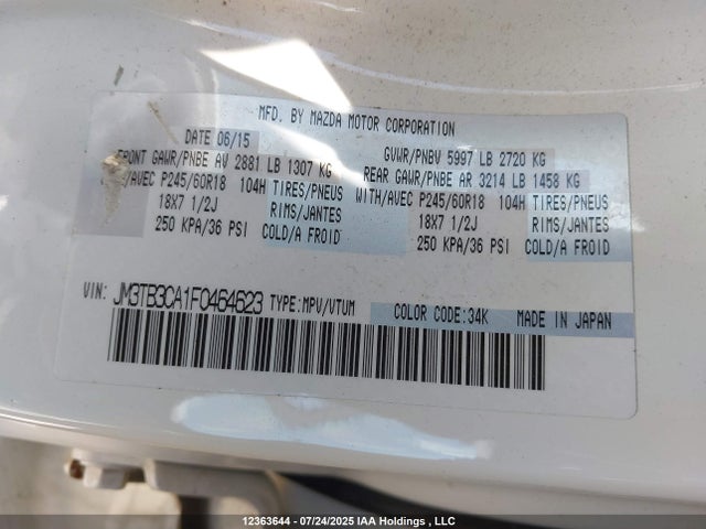 Mazda cav federal/canada 2015 JM3TB3CA1F0464623 Image 9