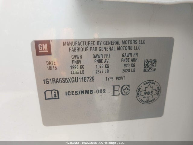 1G1RA6S5XGU118729 Chevrolet l3a - di, vvt, hybrid, gen 1