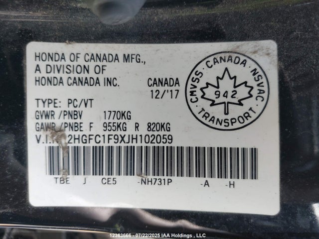 2HGFC1F9XJH102059 Honda l15b7