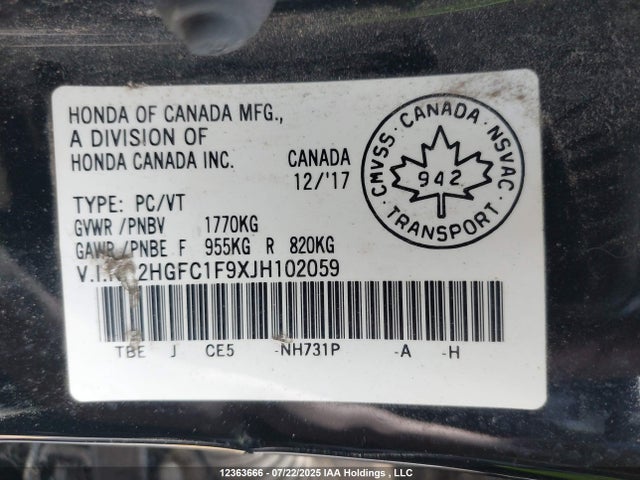 2HGFC1F9XJH102059 Honda l15b7