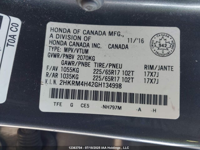 2HKRM4H42GH134998 Honda k24w9