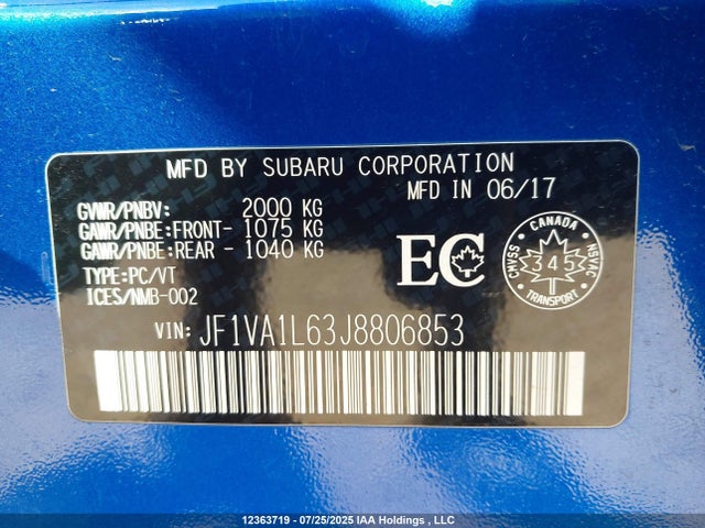 JF1VA1L63J8806853 Subaru dib