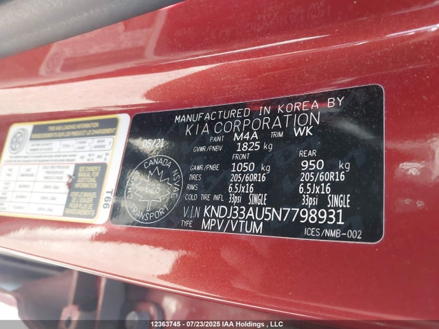 KNDJ33AU5N7798931 KIA mpi nu