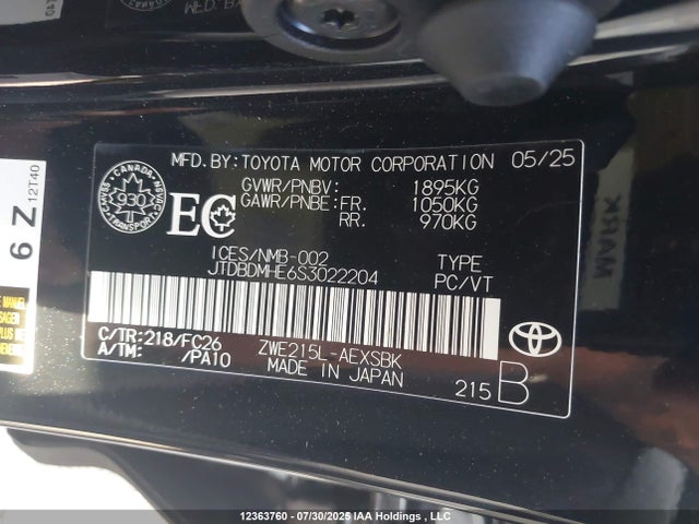 Toyota 2zr-fxe 2025 JTDBDMHE6S3022204 Image 9