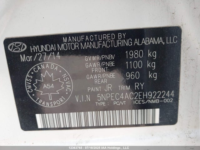Hyundai gamma 2014 5NPEC4AC2EH922244 Image 9