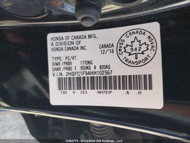 2HGFC1F94HH102567 Honda l15b7