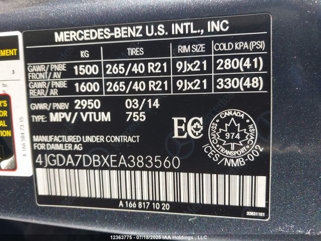Mercedes-Benz Ml-Class 2014 4JGDA7DBXEA383560 Image 19