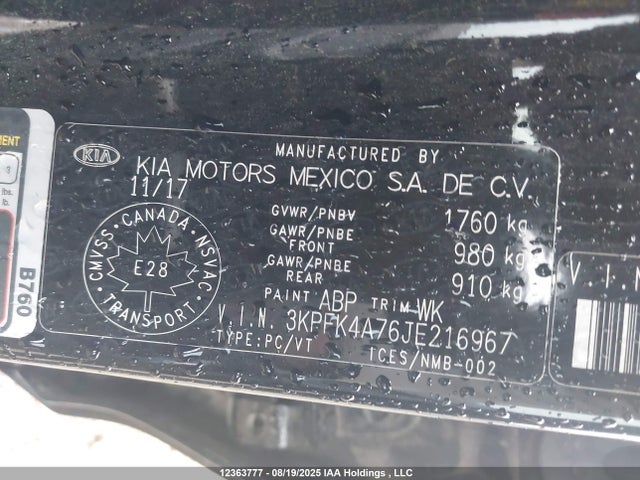 3KPFK4A76JE216967 KIA mpi nu