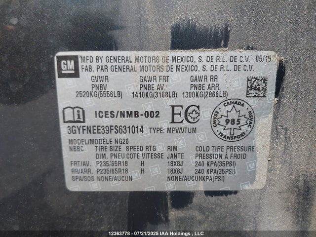 Cadillac lfx - sidi, vvt, e85 max, alum 2015 3GYFNEE39FS631014 Image 19