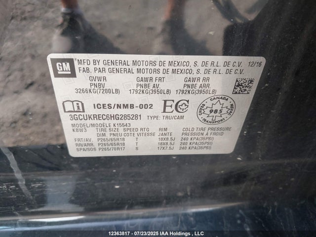 3GCUKREC6HG285281 Chevrolet l83 - sidi: spark ignited direct injection, vvt: variable valve timing, afm, e85 max, alum
