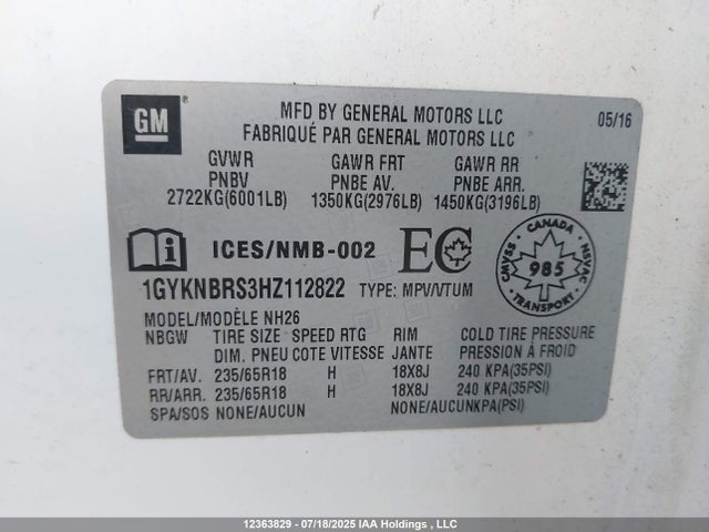 1GYKNBRS3HZ112822 Cadillac lgx - di: direct injection, vvt: variable valve timing, alum, gen 2