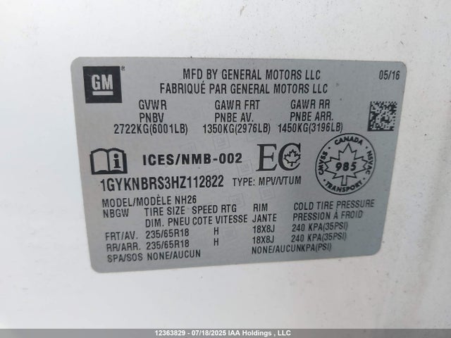 1GYKNBRS3HZ112822 Cadillac lgx - di: direct injection, vvt: variable valve timing, alum, gen 2