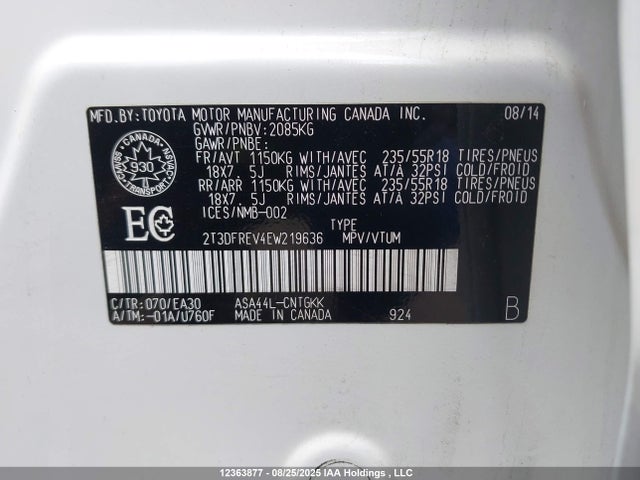 Toyota 2ar-fe 2014 2T3DFREV4EW219636 Image 19