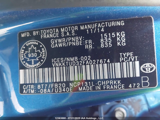 Toyota 1nz-fe 2015 VNKKTUD32FA027674 Image 9