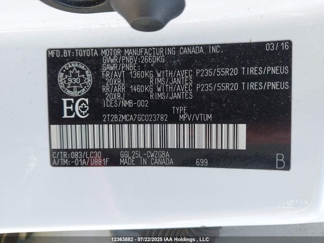 Lexus 2016 2016 2T2BZMCA7GC023782 Image 9