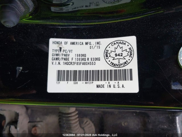1HGCR2F85FA804553 Honda k24w1