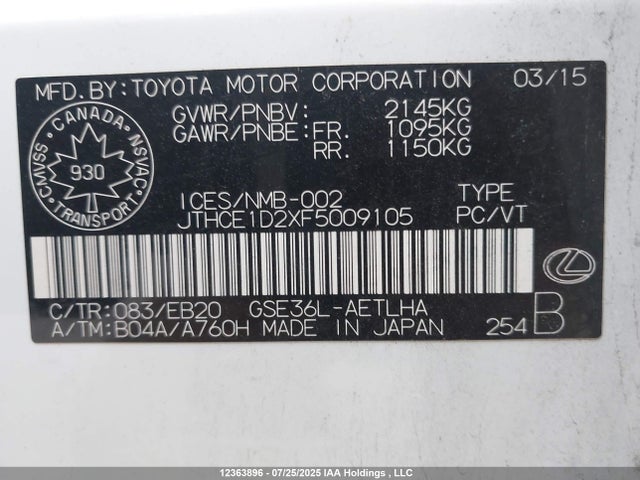 JTHCE1D2XF5009105 Lexus 2gr-fse