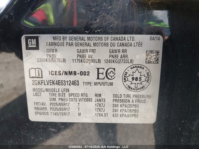 2GKFLVEK4E6312463 GMC lea - flex fuel (gas/alc), aluminum, high output