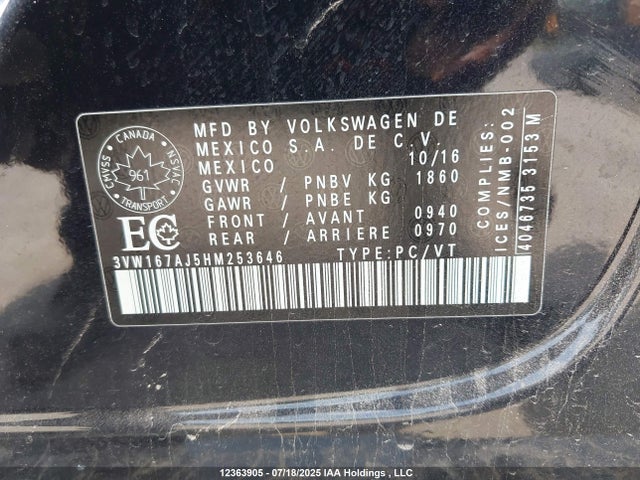 3VW167AJ5HM253646 Volkswagen 1.4 tsi