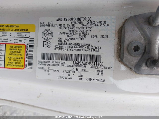 1FA6P8AMXH5311400 Ford 3.7l 4v