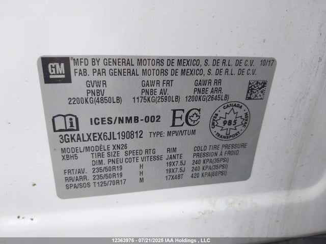 3GKALXEX6JL190812 GMC ltg - spark ignited direct injection, alum dohc, vvt, dcvcp turbo, e0-e100, alum