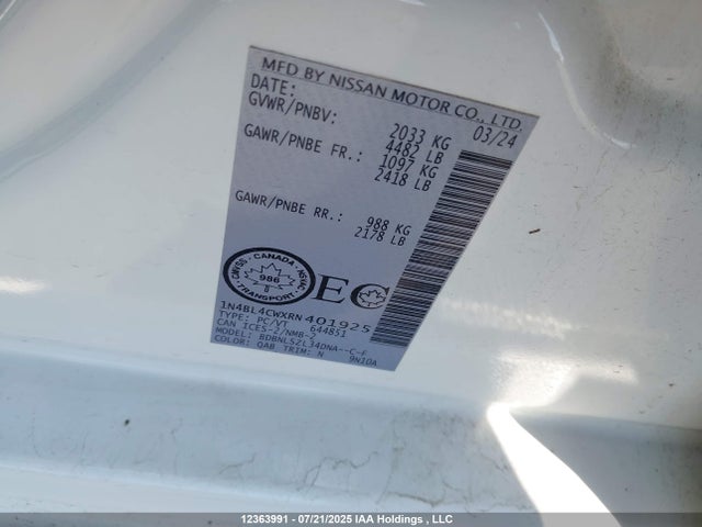 1N4BL4CWXRN401925 Nissan Altima