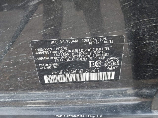Subaru naturally aspirated 2019 JF2GTAAC3KH325686 Image 9