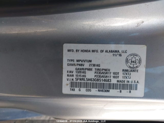 5FNRL5H63GB514683 Honda j35z8