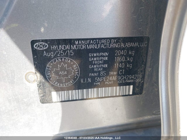 5NPE24AF9GH294215 Hyundai dohc gdi theta-ii